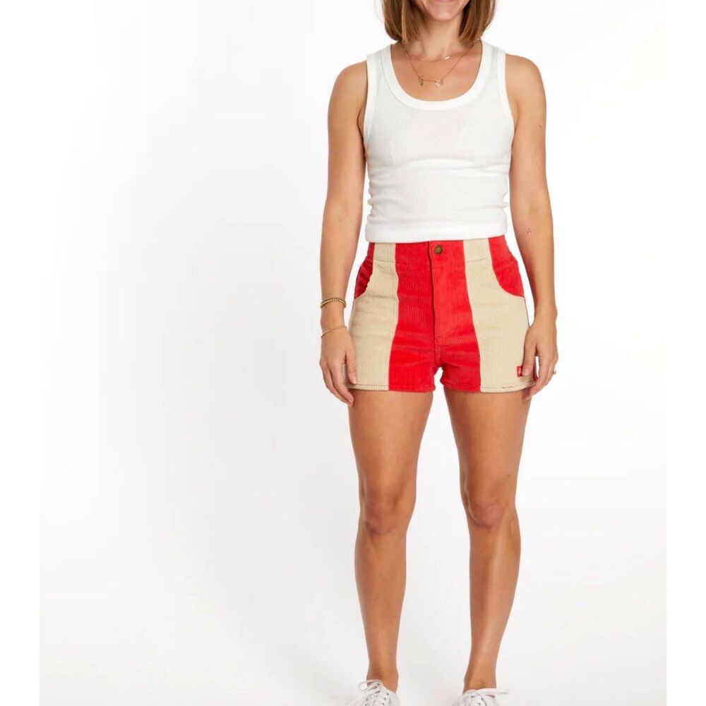 Vintage Hammies Red‎ & Tan Corduroy High-Waisted Shorts Size 36